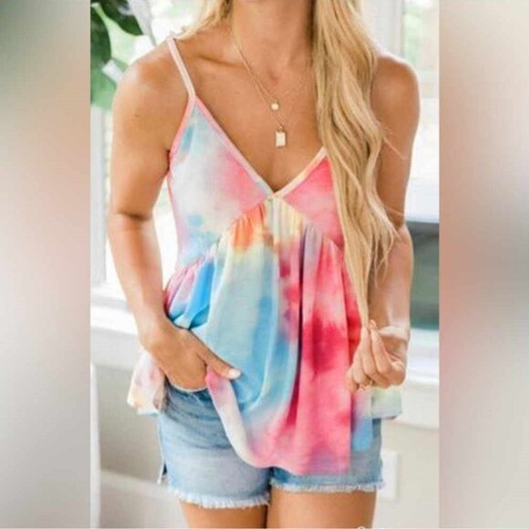 Bellelily Cami Top. Watercolor Tie Dye. Pink Blue Yellow White. Size Small. NWT. - Picture 12 of 12